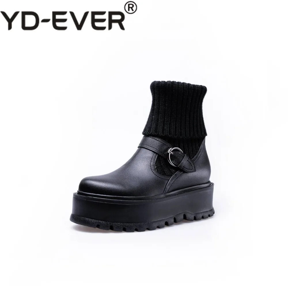 YD-EVER сапоги из натуральной кожи на плоской платформе с круглым носком и