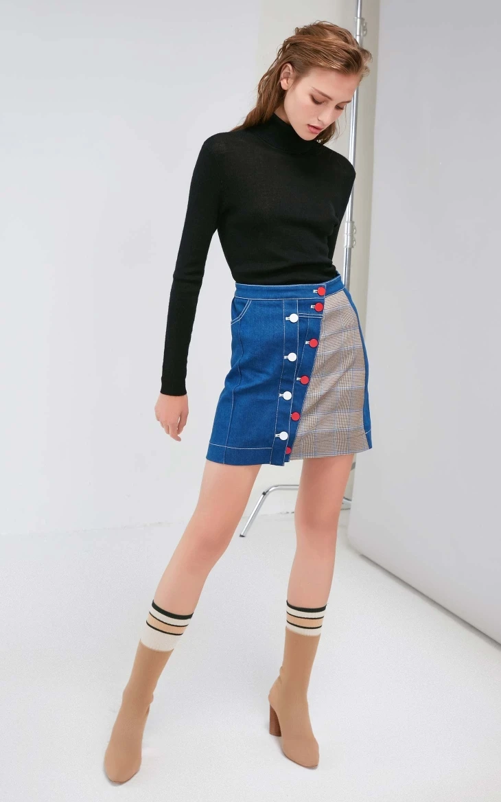Vero Moda женский уличный стиль декоративные пуговицы разные цвета Высокая Талия Джинсовая юбка | 318337521