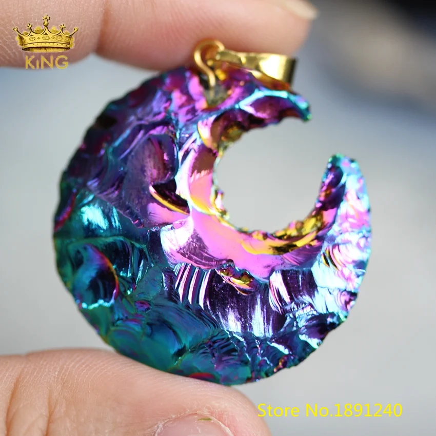 5 шт. радужные подвески из мистического титана с черным турмалином блестящими звездами и луной ожерелье