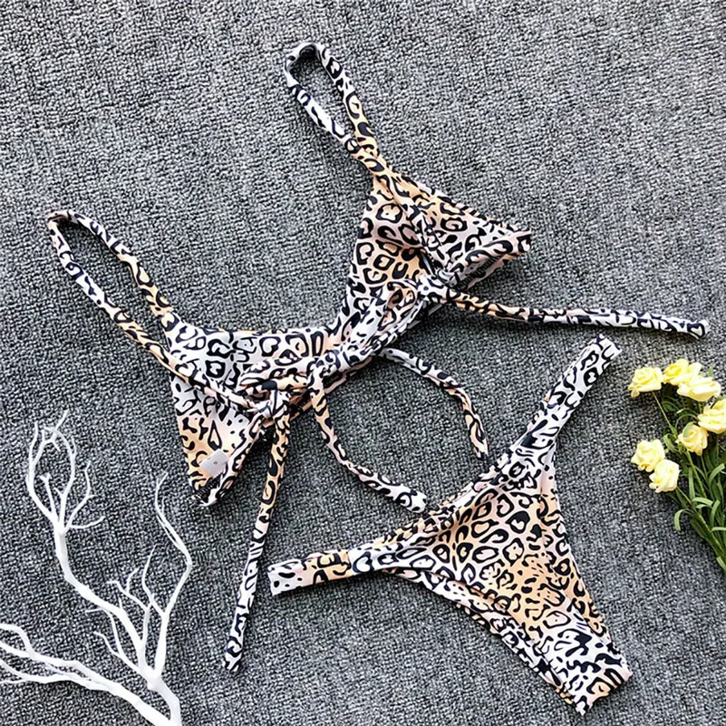 Бикини Push up Для женщин с леопардовым принтом галстуком бабочкой комплект бикини