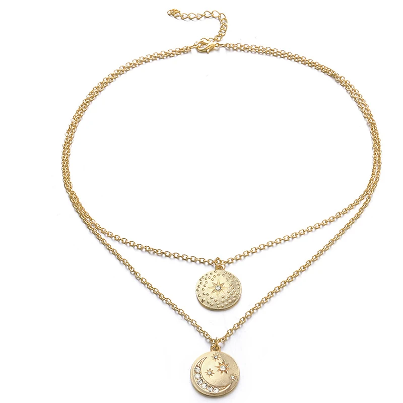 1 шт Модный Блестящий кристалл луна звезда кулон многослойное женское ожерелье