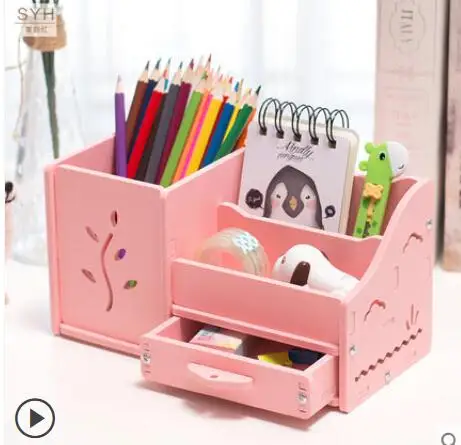 Muiti функция DIY школьная настольная ручка карандаши ящик коробка для хранения СТОЛ простой карандаш полка держатель офисные канцелярские принадлежности - Цвет: pink grass