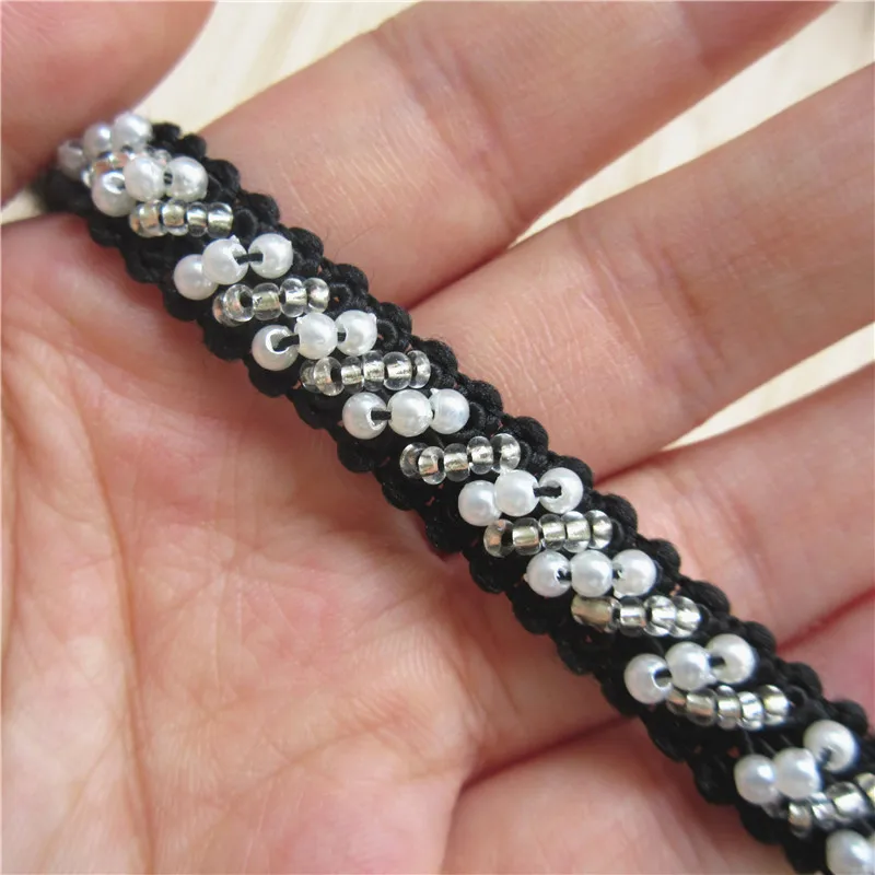 2 ярдов винтажная жемчужная вышитая бисером кружевная обшивка лента ручная