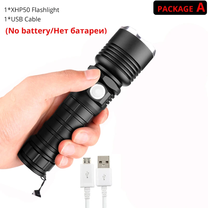 Самый мощный светодиодный фонарик xhp70.2 фонари usb зум фонарь xhp70 xhp50 26650 18650 перезаряжаемый походный фонарь - Испускаемый цвет: Package A-NO Battery