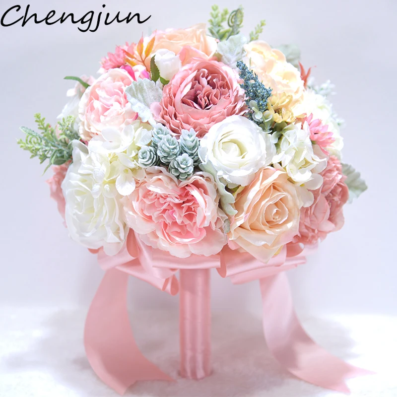 Chengjun очаровательный розовый/фиолетовый Ручная работа в европейском стиле шелковые цветочные аксессуары для свадьбы свадебный букет