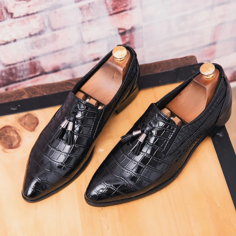 FIXSYS Trend Mens Fashion Tassel Loafers Crocodile Pattern Footwear Breathable Slip-On Driving Shoes Man Moccasins Smoking | Обувь