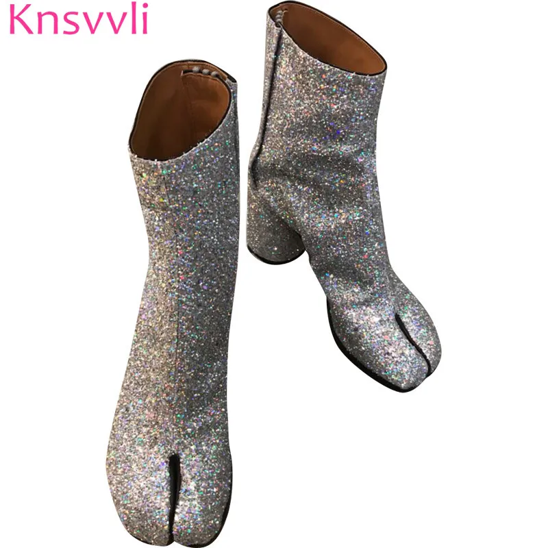 Knsvvli/сезон осень-зима; Новинка; индивидуальный стиль; короткие ботинки с закрытым носком; женские модные блестящие сапоги на высоком массивном каблуке; женские Ботинки martin