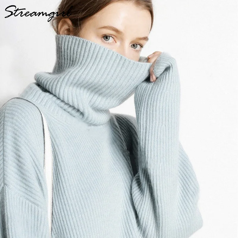 Light blue Черный кашемировый свитер с высоким воротом, Женская водолазка, женский свитер, кашемировый джемпер, Женский пуловер, женская мода - Цвет: Light blue