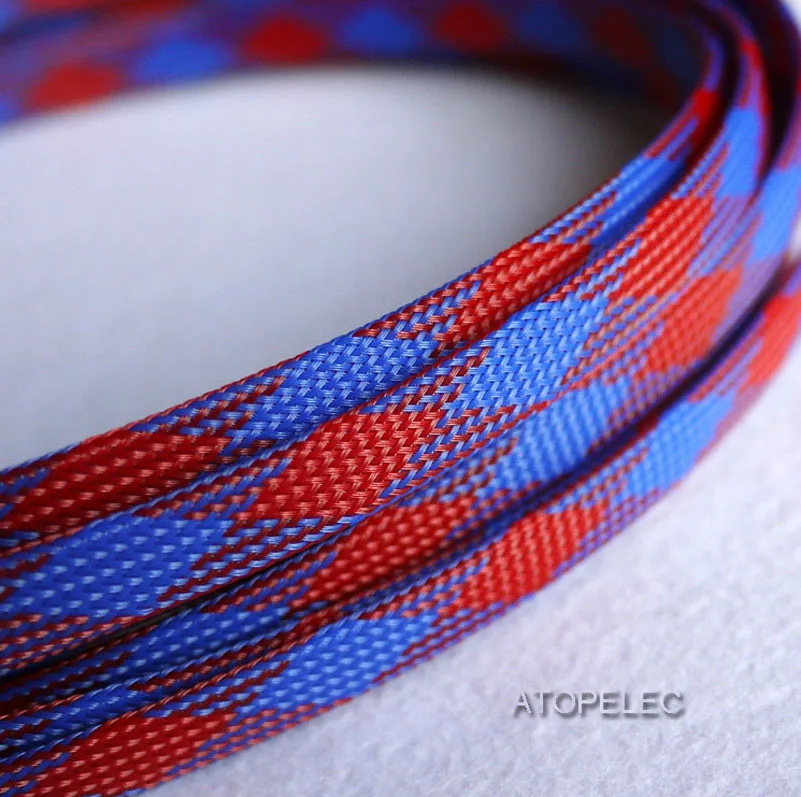 Blue Red 10 мм широкий плотный Плетеный ПЭТ расширяемый кабель оболочка провода черный/серебристый/золотой/красный/оранжевый/желтый/зеленый/синий/белый/прозрачный - Цвет: Blue Red