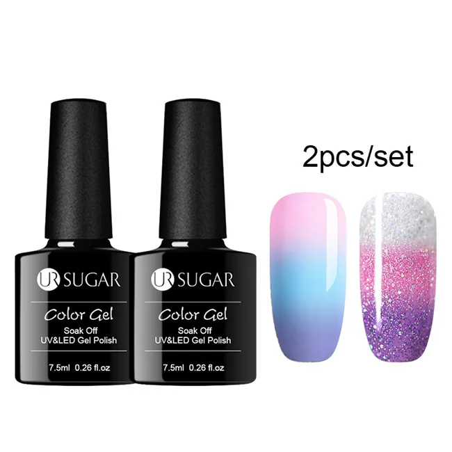 2pcs set2 Ur Sugar, 7,5 мл, перламутровая оболочка, термо меняющий цвет, Гель-лак для ногтей, блеск, температура, впитывается, УФ светодиодный Гель-лак для ногтей - Цвет: 2pcs set2