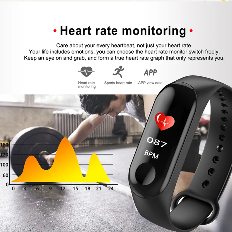 M3 Smart Bracelet Color-screen IP67 Wristband Fitness Tracker blood pressure Heart Rate Monitor band For Android IOS phone | Электроника