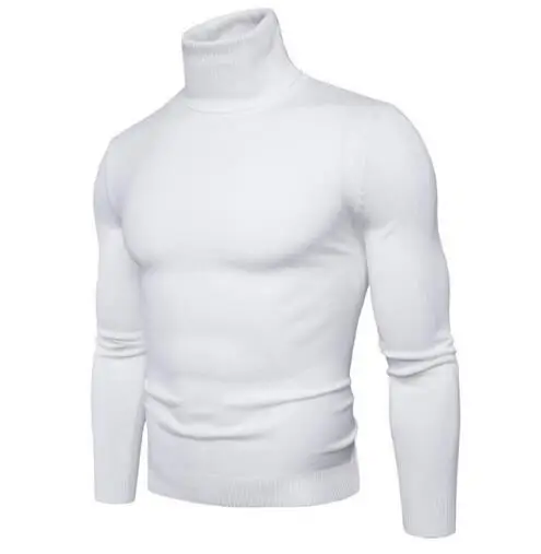 White Мужская одежда на весну и осень, новая трикотажная одежда для мужчин, 3XL, одноцветная водолазка, свитер, платье, высокая эластичность, тонкий пуловер, одежда - Цвет: White