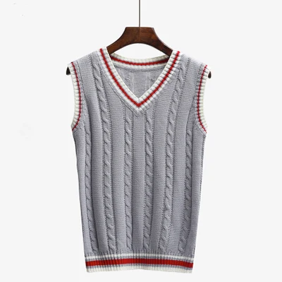6 цветов, жилет с v-образным вырезом, свитер, осень, без рукавов, женские свитера, модные, с крученым узором, вязаные пуловеры, подходят ко всему, Pull Femme - Цвет: gray
