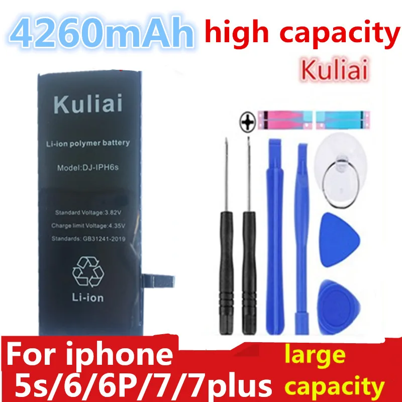 Kuliai 100% новая батарея нулевого цикла для iPhone 5S 6 plus 7 в пределах бесплатных