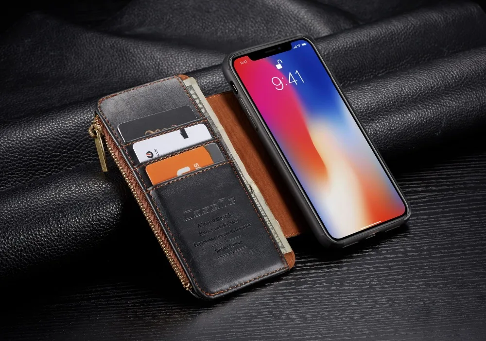 Роскошный кожаный чехол-бумажник CaseMe для IPhone X с откидной крышкой и отделением для карт чехол для iPhone 7 6 6s 8 Plus X