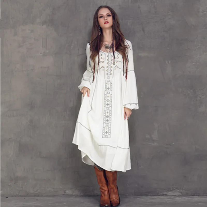 Для женщин богемный стиль Весна Ретро Повседневное хлопок белье свободные