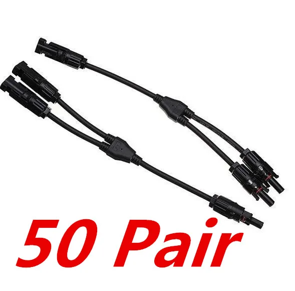 

50 pairs MC4 2 to 1 Y Branch Solar Connector with 4mm2 Cable, IP67 DC 1000V Solar Cable Connector