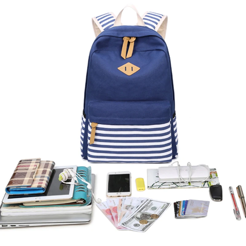 Роскошные холщовые Женские рюкзаки в полоску для отдыха стильная школьная сумка