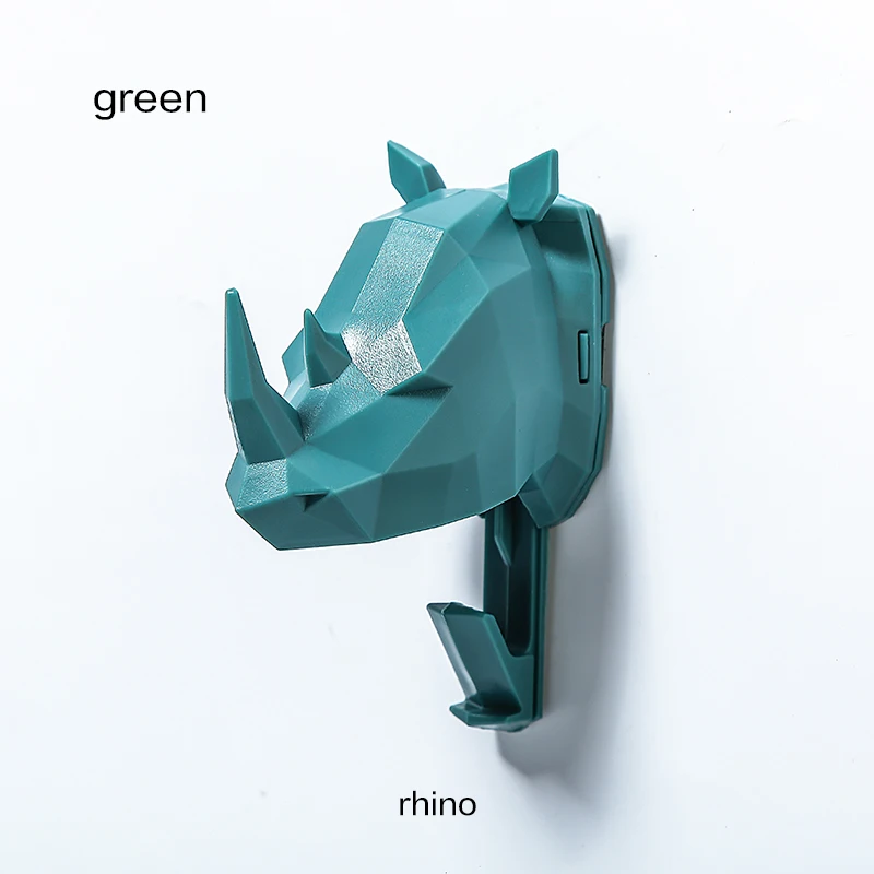 Rhino Green Настенный крючок, винтажный олень, голова рога, вешалка для животных, для подвешивания ключей, одежды, шляпы, шарфа, рога оленя, настенная стойка, украшение комнаты - Цвет: Rhino Green
