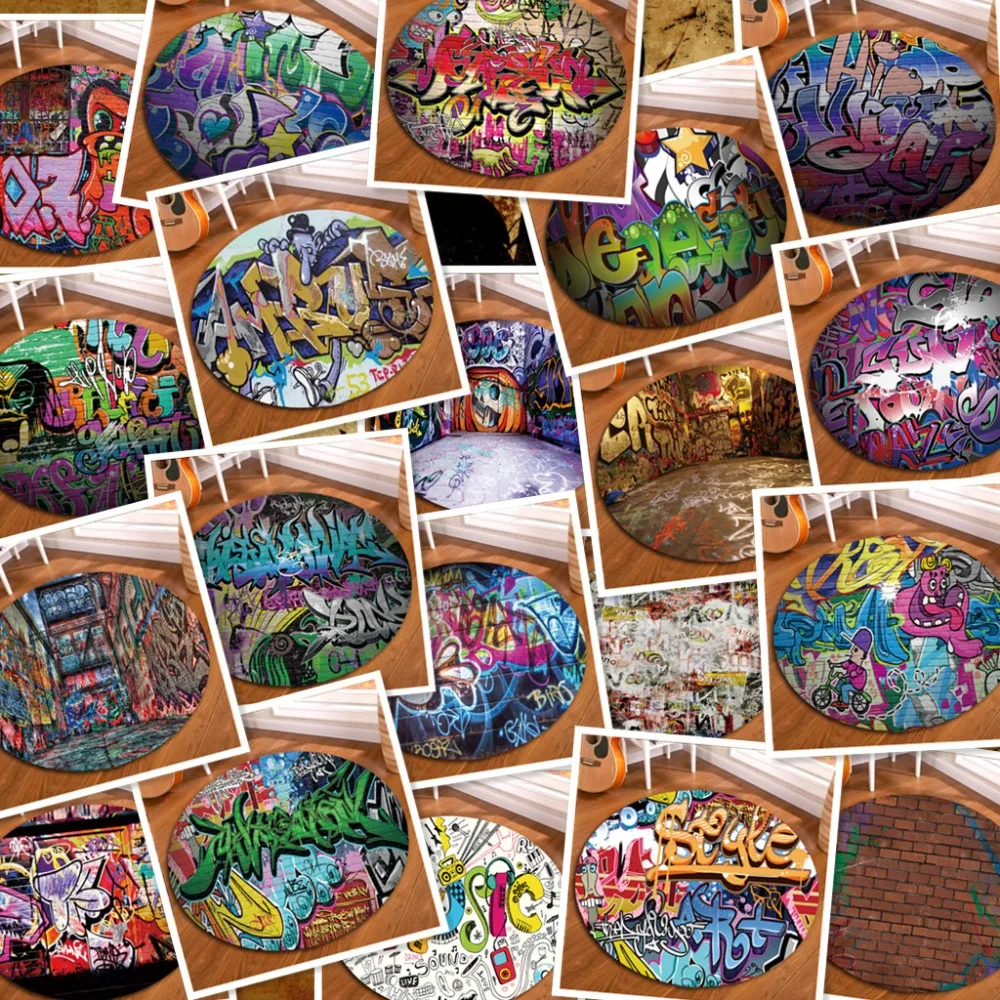 Уличное искусство Граффити на кирпичной стене круглые коврики и ковры для детей