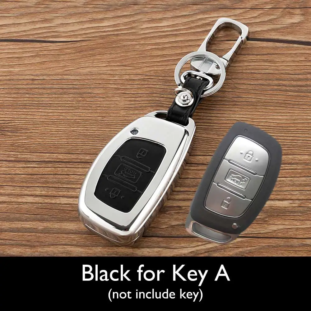Black for Key A Цинковый сплав+ кожаный чехол для ключей автомобиля для hyundai iX20 IX30 IX35 I40 Iix25 Tucson Elantra Verna Sonata Kia K2 K5 Sportage - Название цвета: Black for Key A