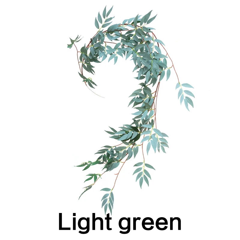 Light green Мульти-стиль Искусственный цветок розы растения листья эвкалипта лозы поддельные цветы свадьба домашний Настенный декор ротанга зеленое растение - Цвет: Light green