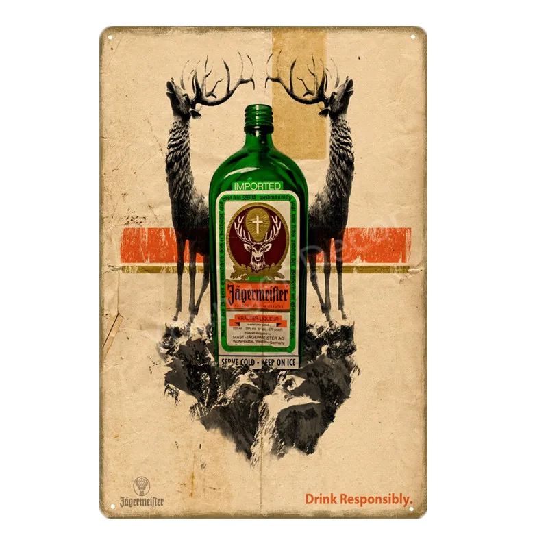 Спиртовой напиток Jagermeister голова оленя плакат Классическая Настенная Наклейка домашний бар Декор винтажная металлическая табличка виски вино жестяная вывеска YD002