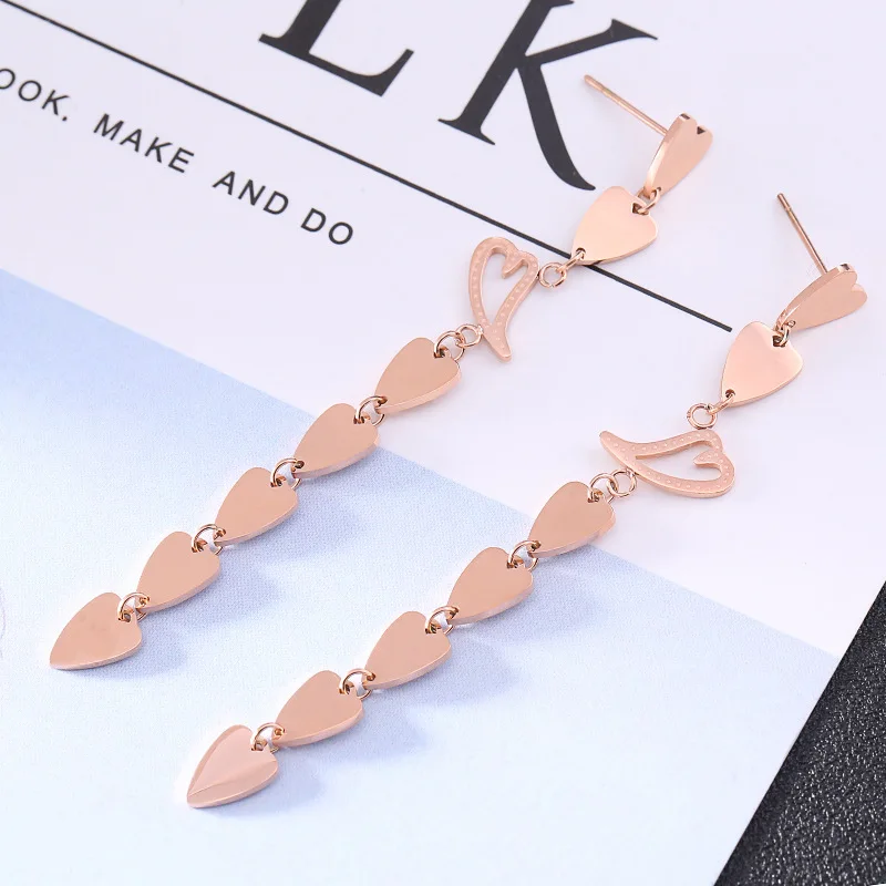 Длинные висячие серьги из нержавеющей стали розового золота 7 цветов в форме