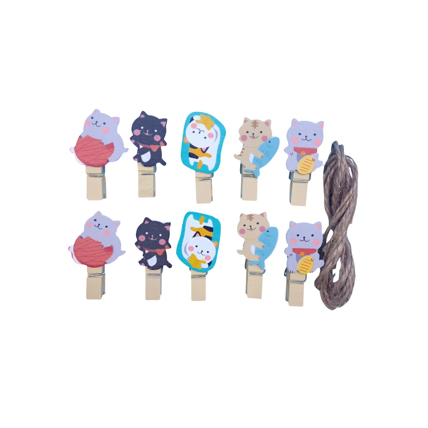 10 упак./лот Kawaii фигурка кошки на удачу деревянная скрепка для альбом сообщение