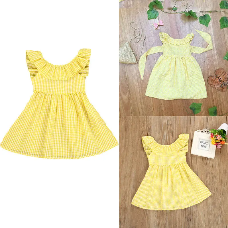 2018 New Fashion Hot Girls Ruffles Lace Belt Backless Plaid Sleeveless Clothes Outfits Princess Party Dresses CH | Детская одежда и