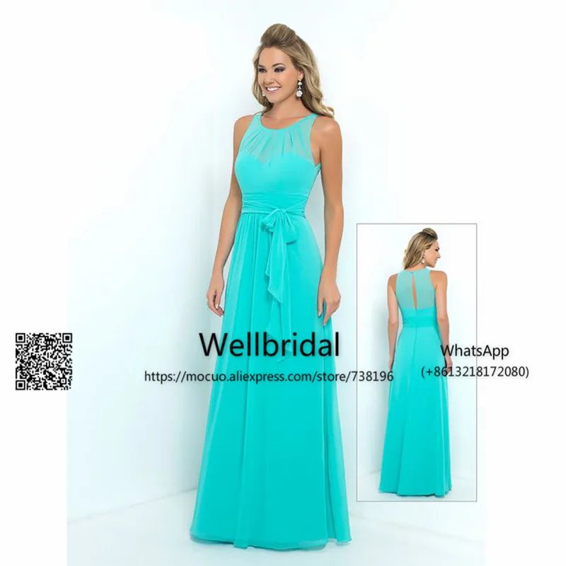 Пляжное платье для подружки невесты 2017 г. цвета морской волны с лентами свадебной