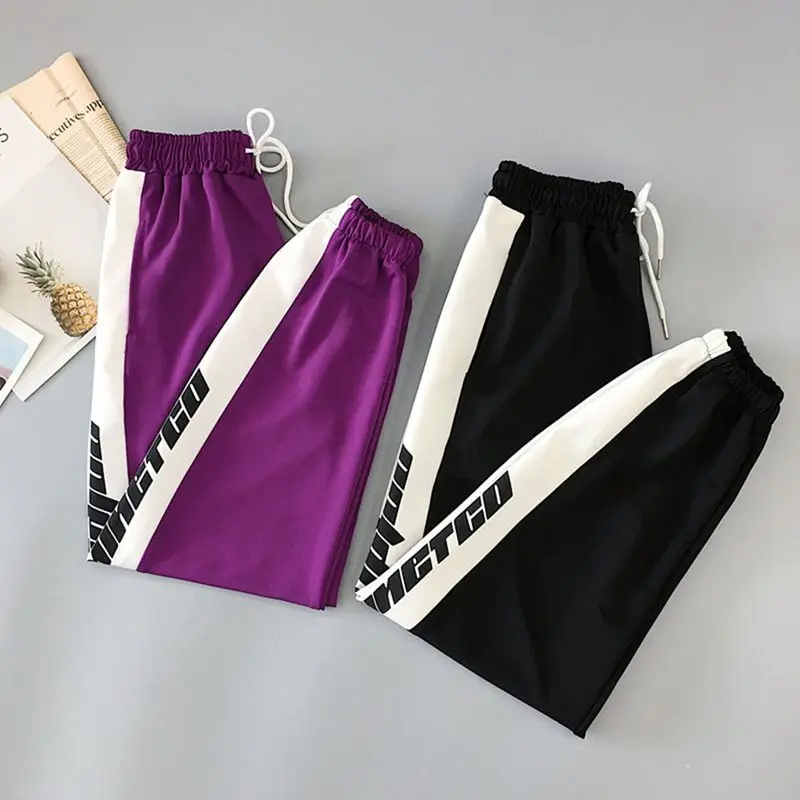 Женские повседневные штаны Харадзюку черные свободные с высокой талией и