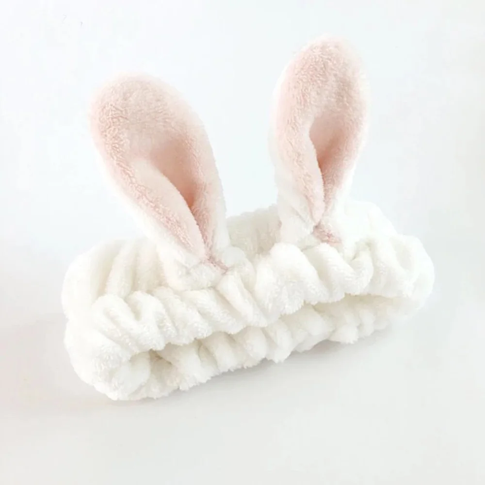 White Женские милые коралловые флисовые эластичные повязки на голову с заячьими ушками, мягкие повязки на голову для мытья лица, банные повязки на голову для девушек, аксессуары для волос в виде тюрбана - Цвет: White