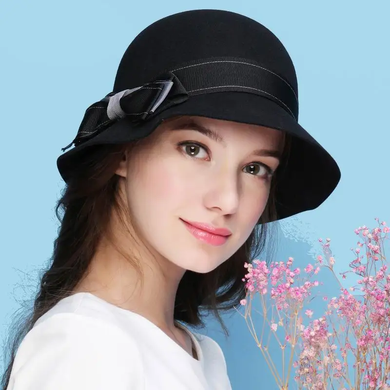 Осенне зимняя шляпа Колокол из 100% ной шерсти с бантом|wool fedora hats|fedora hatcloche hat |