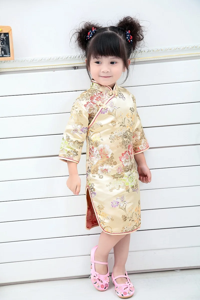 Китайское летнее платье Ципао с цветочным рисунком для девочек | Детская одежда и