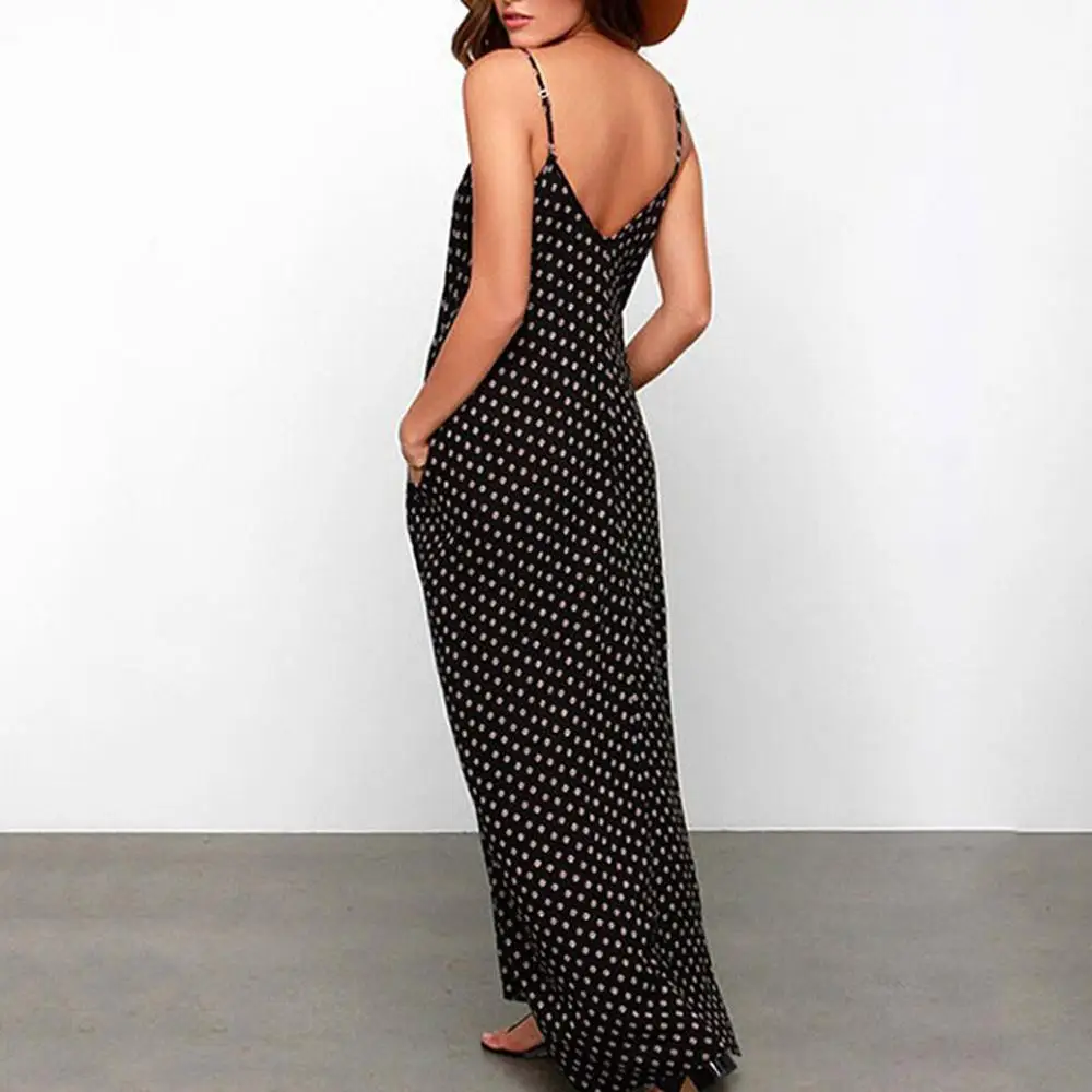 Женский сарафан в горошек без рукавов Свободное длинное пляжное винтажное