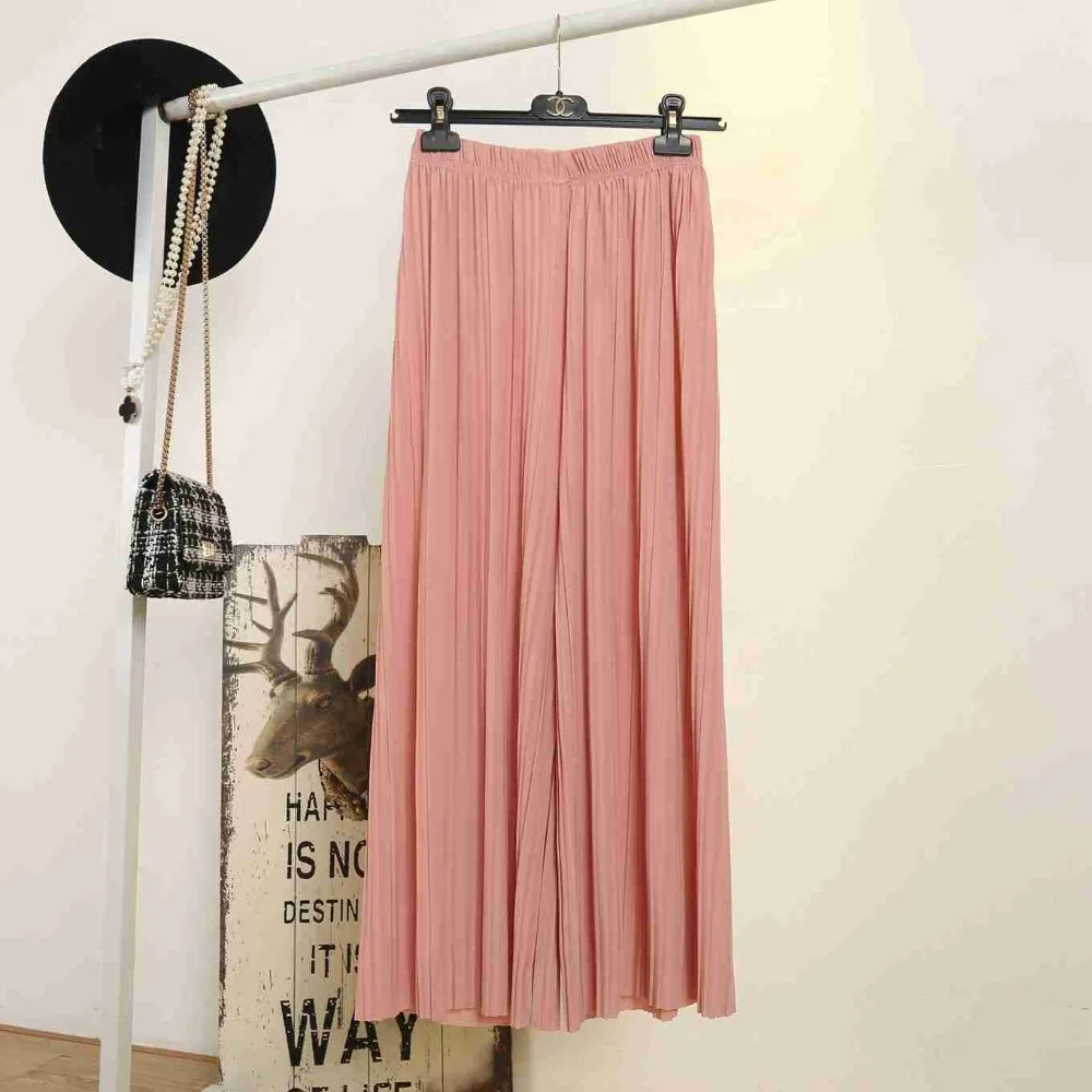 #1906 Summer Pantalon Femme Elastic Waist Chiffon Wide Leg Pants Ankle-length Loose Pleated High Skirts Big Size | Женская одежда