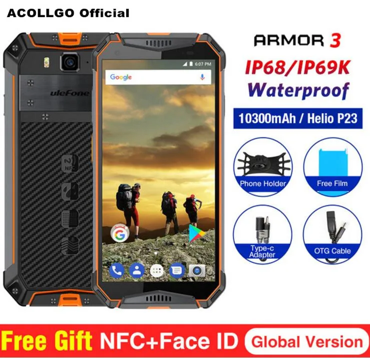 Ulefone Броня 3 IP68 Водонепроницаемый прочный мобильный телефон 10300 мАч 5 7 &quotFHD + Helio P23