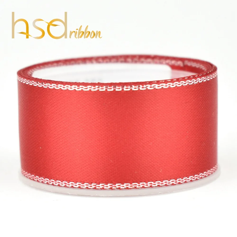 Сатиновая лента с металлическим краем HSDRibbon однотонная белая розовая темно синяя