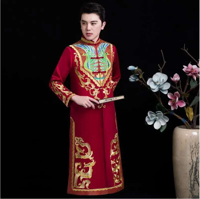 Китайский традиционный свадебный костюм мантия жениха костюмы пиджак + халат