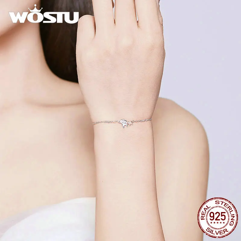 WOSTU 2020 New Elephant Family Bracelet 100% Real Sterling Silver Clever &amp Gentle Original DXB152 | Украшения и аксессуары