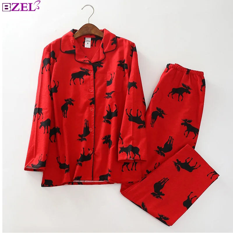 

Cute Christmas Red deer 100% brushed cotton women pajama sets fashion sleepwear women homewear sexy pijamas mujer 2019 spring
