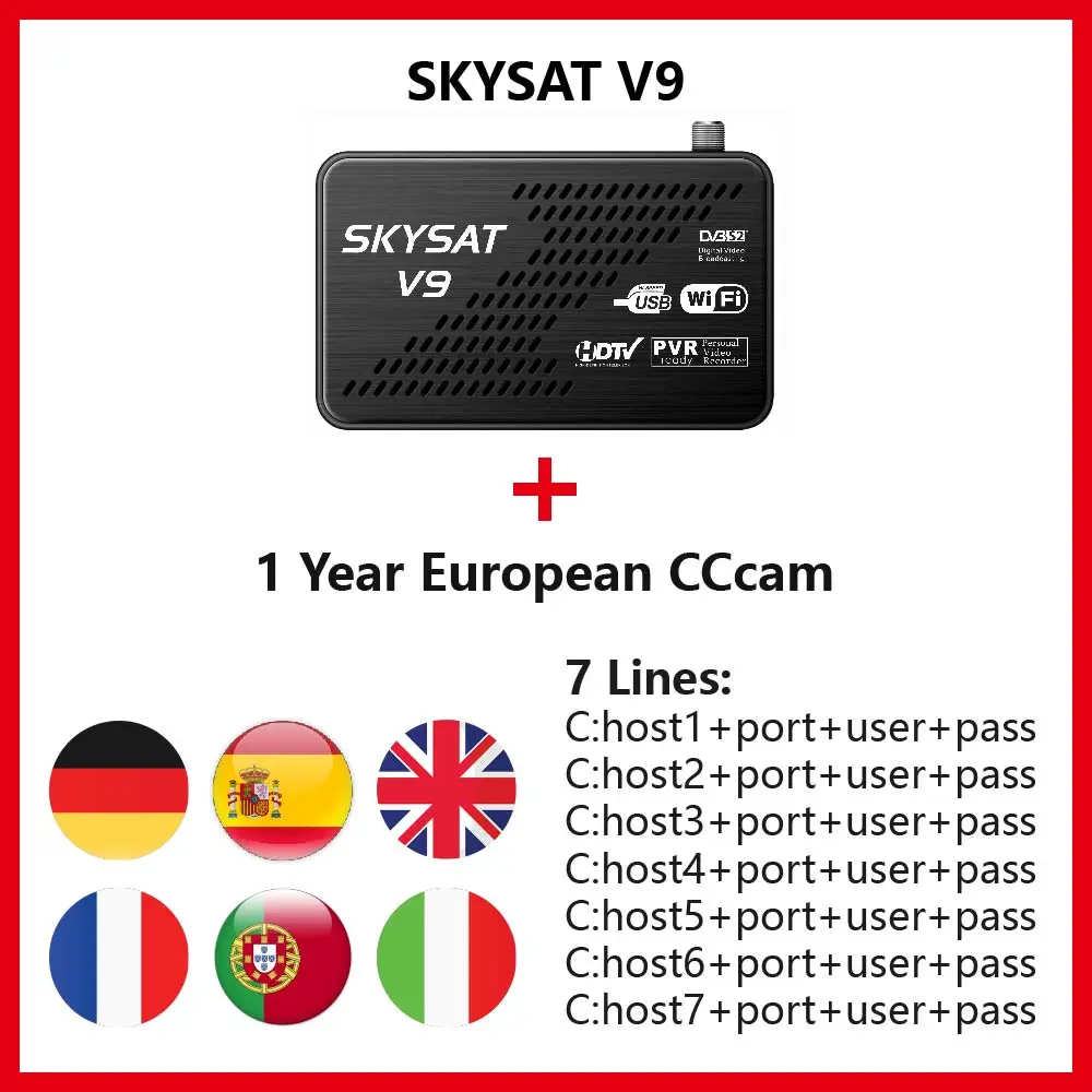 SKYSAT V9 Мини HD DVB S2 спутниковый ресивер с 1 год Cline для Европы Германия Испания CCCams Cline поддержка WiFi 3g PowerVu Biss