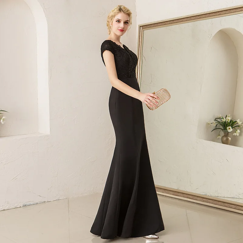 Женское вечернее платье черное сексуальное кружевное для выпускного вечера