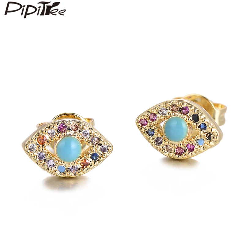 Модные медные серьги Pipitree с кубическим цирконием круглые гвоздики со сглаза для