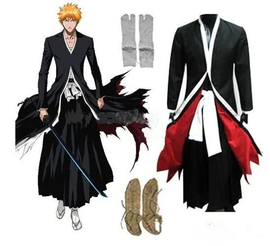 В наличии! Бесплатная доставка! Костюм для косплея animeотбеливатель Ichigo Kurosaki