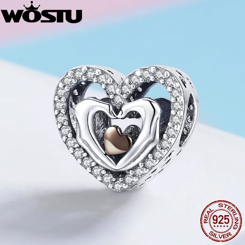 WOSTU романтические 925 пробы серебряные бусины с надписью «Give You MY Heart» для оригинальных браслетов DIY, ювелирных изделий, подарок для влюбленных CQC934