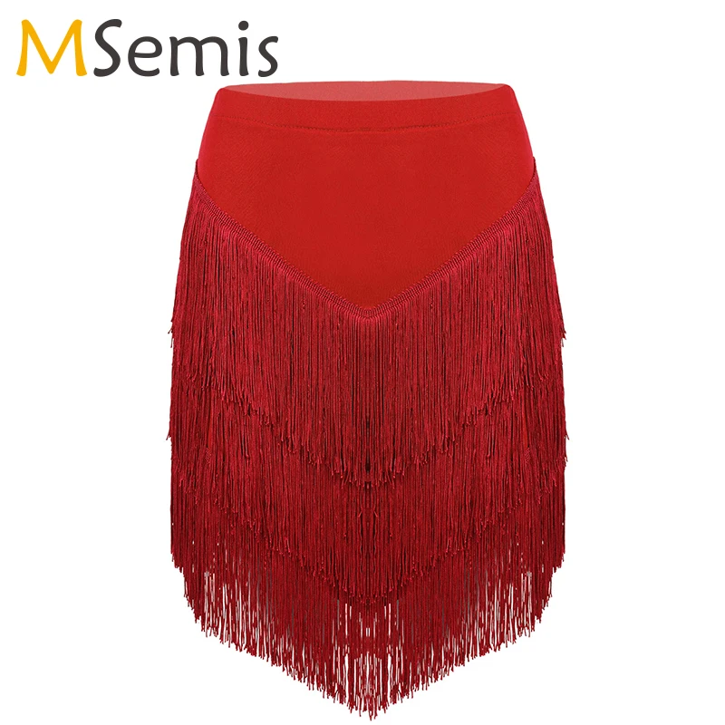 Женская юбка для латинских танцев с эластичной талией и кисточками