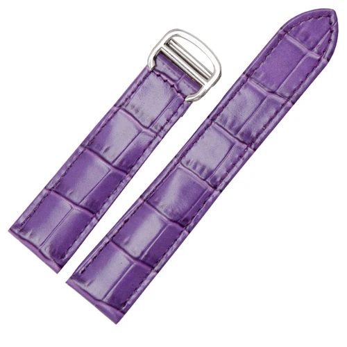 Purple Silver PEIYI ремешок для часов из натуральной кожи ремешок для часов 18 мм/20 мм/22 мм браслет для Для мужчин/Женская заменить ремешки для Cartier Tank Solo - Цвет ремешка: Purple Silver