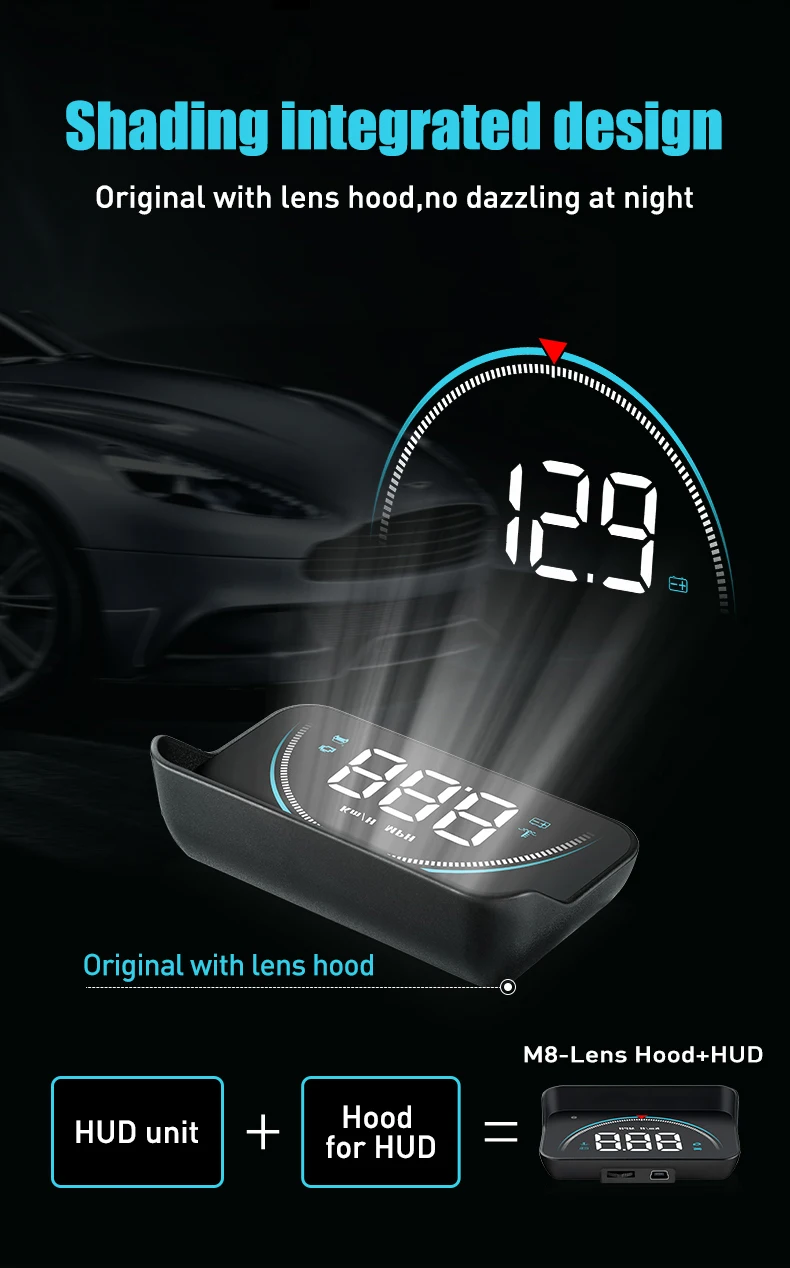 Obdhud 3,5 дюймов OBD M8 автомобиля HUD Дисплей Температура превышение скорости оборотов в минуту Предупреждение Напряжение сигналы тревоги Красочный светодиодный Экран дисплей